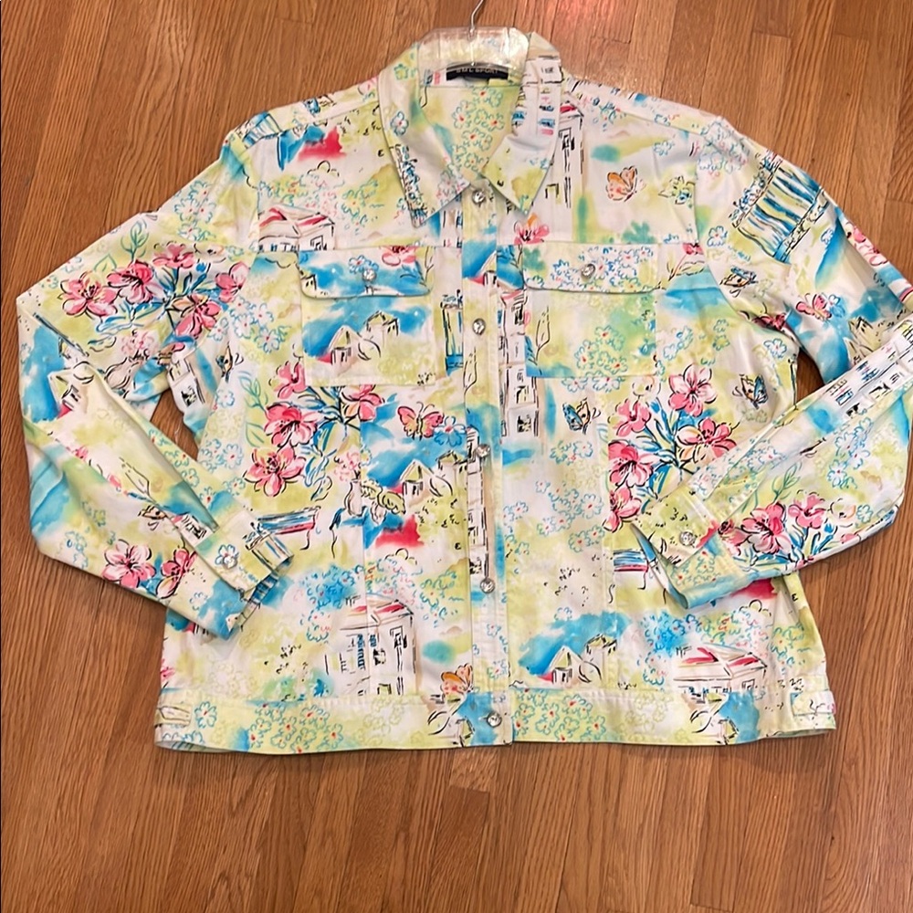 SML Sport Women's Lightweight Button Jacket Spring Floral Novelty Print Size 2X